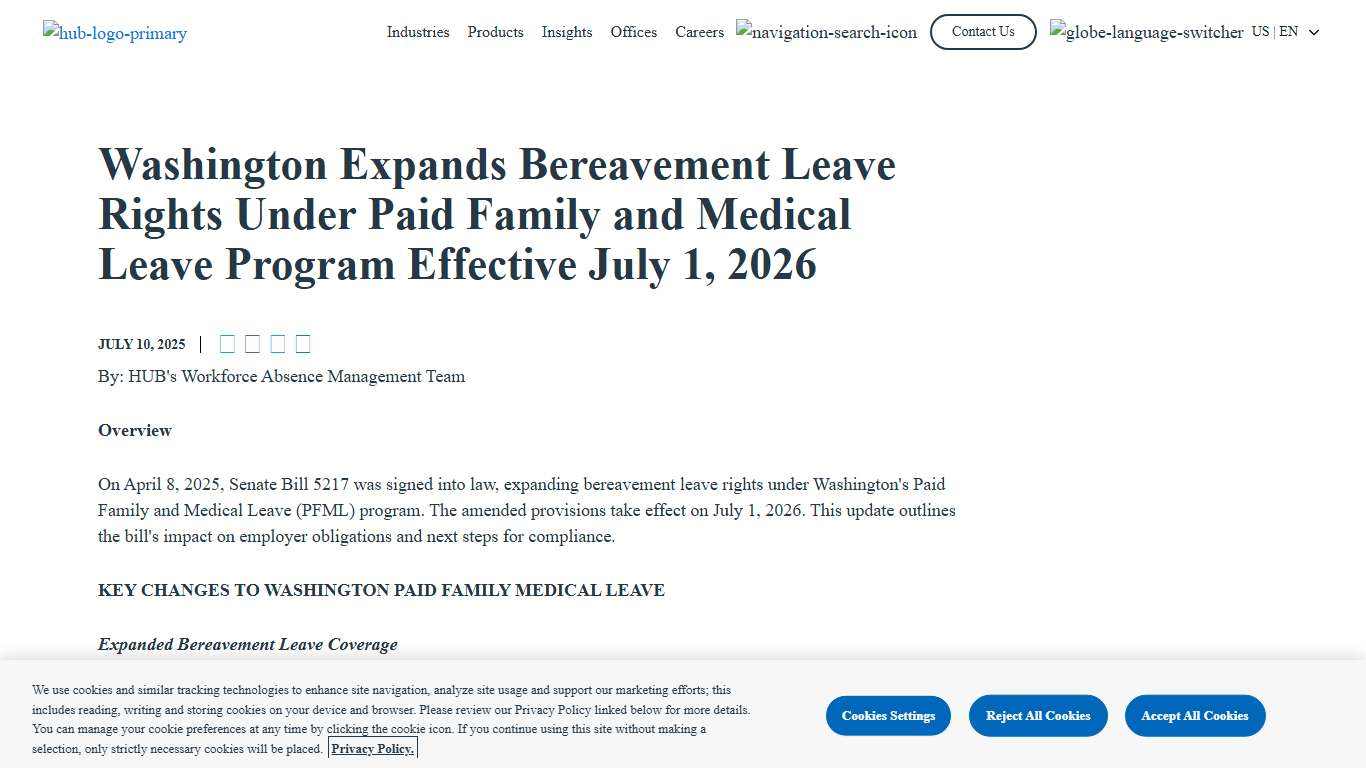 Washington Expands Bereavement Leave Under PFML (Effective 2026) HUB International
