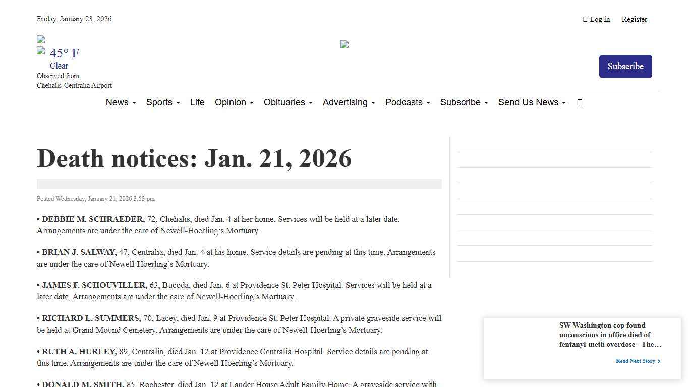 Death notices: Jan. 21, 2026 The Daily Chronicle